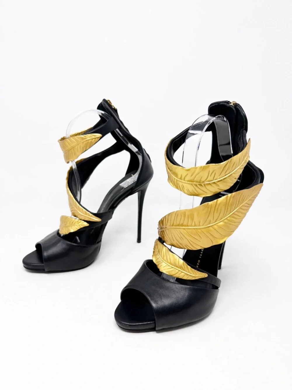Giuseppe Zanotti Gold Leaf Wrap Sandal Heels Womens Size EU 38